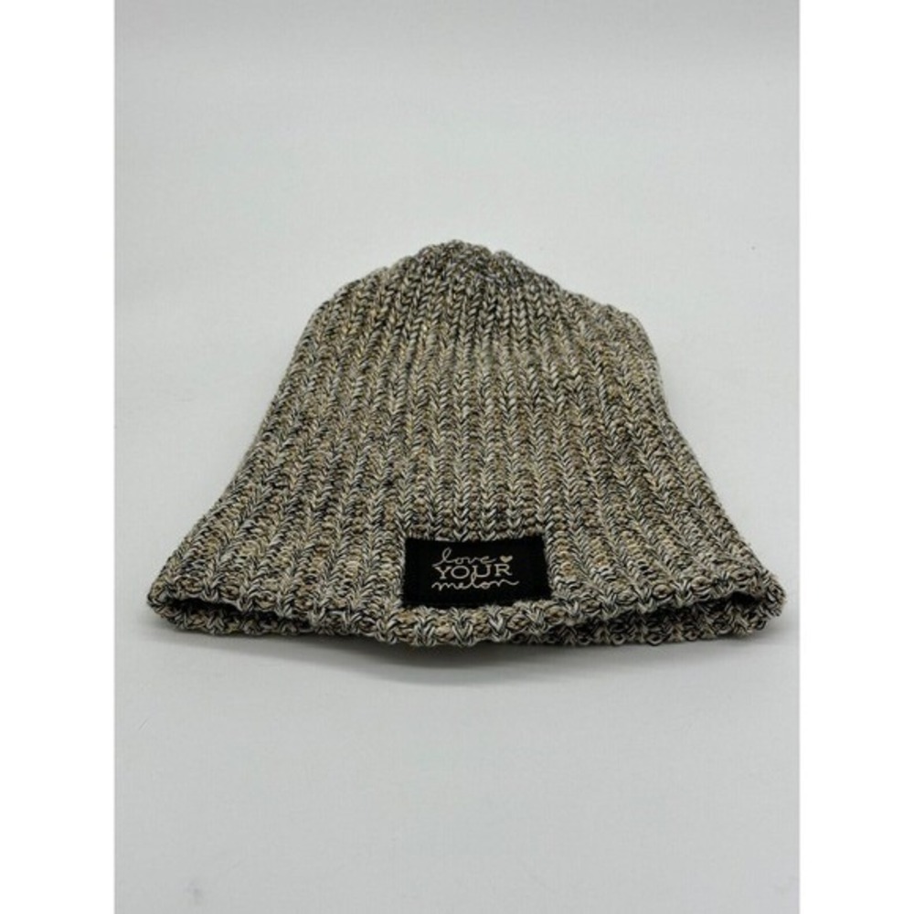 Love Your Melon Hat Womens One Size Metallic Gold Spell Out Logo Knit Beanie Cap
